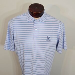 Peter Millar Crown Crafted Mens L Pink White Blue East Lake Short Sleeve Polo